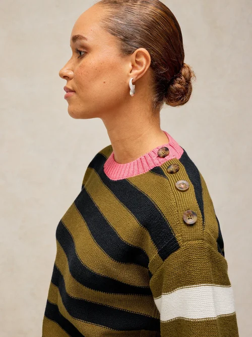 Bio-Baumwollpullover Bea mit Knopfleiste - Green Mlt - 52 Bild 3