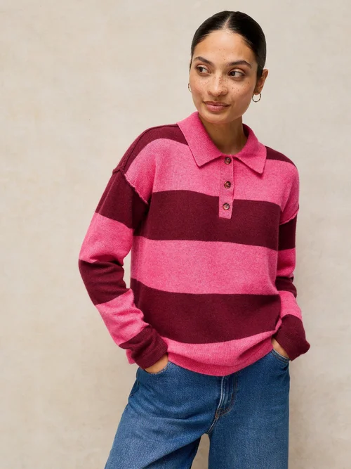 Gestreifter Pullover Camilla mit Kragen - Pink Mlt - 46 Bild 3