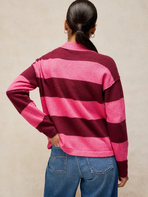 Gestreifter Pullover Camilla mit Kragen - Pink Mlt - 46 Bild 4