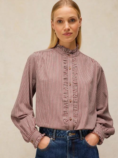 Bluse mit Rüschenkragen - Brown Mlt - 52 Bild 1