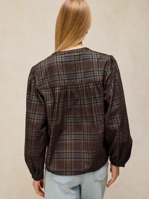 Karierte Babykord-Bluse Lana - Brown Mlt - 42 Bild 4