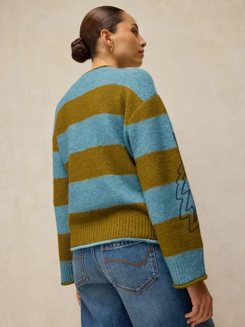 Bestickter Streifenpullover Emma - Blue Mlt - 52 Bild 4