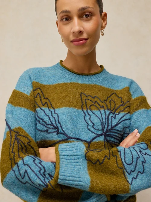 Bestickter Streifenpullover Emma - Blue Mlt - 52 Bild 1