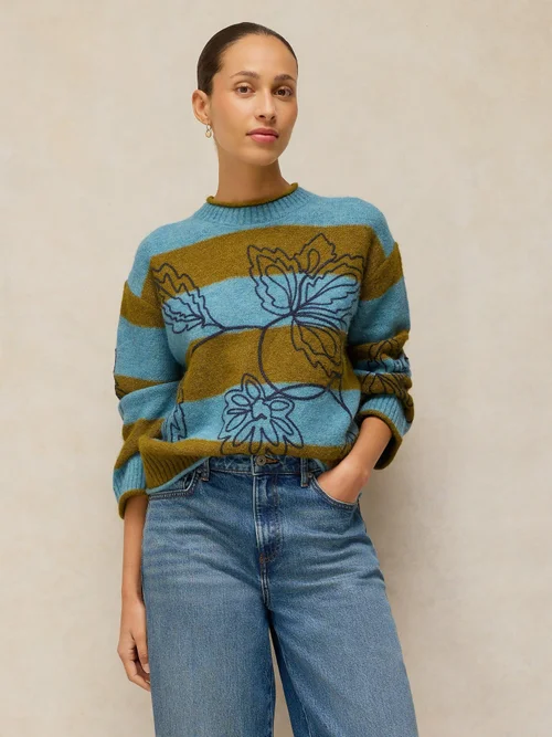 Bestickter Streifenpullover Emma - Blue Mlt - 52 Bild 3