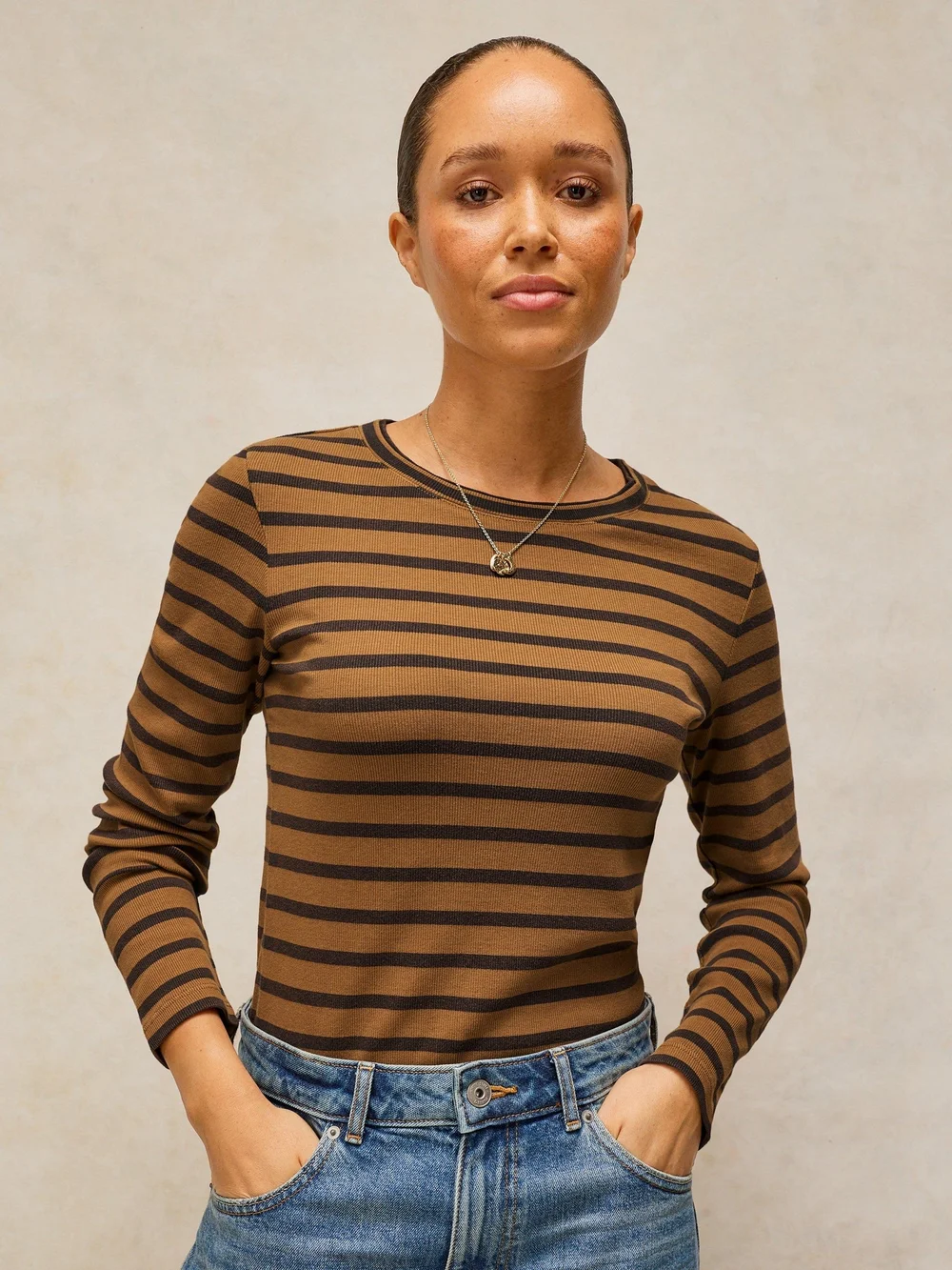 Langarmshirt Sadie mit Streifen - Brown Mlt - 52 Bild 1