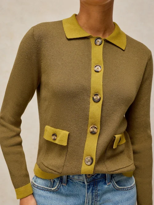 Strickjacke Charlotte mit Kragen - Khaki Grn - 52/R Bild 3