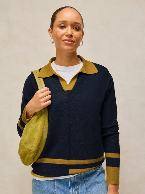 Pullover Cara mit Kragen - Navy Multi - 52 Bild 1