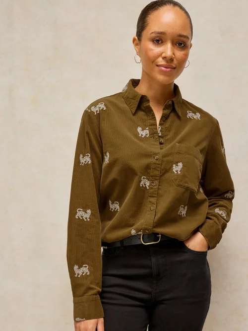 Bestickte Kordbluse Libby - Khaki Grn - 52 Bild 3