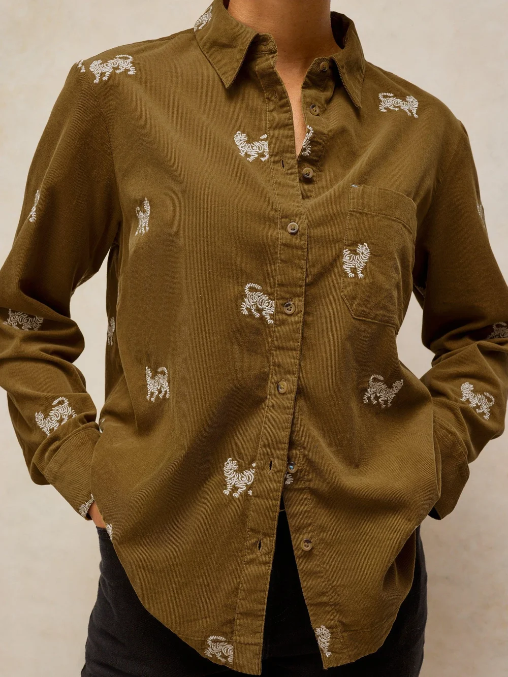 Bestickte Kordbluse Libby - Khaki Grn - 52 Bild 1