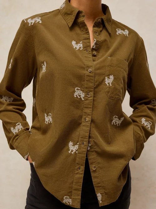 Bestickte Kordbluse Libby - Khaki Grn - 52 Bild 1