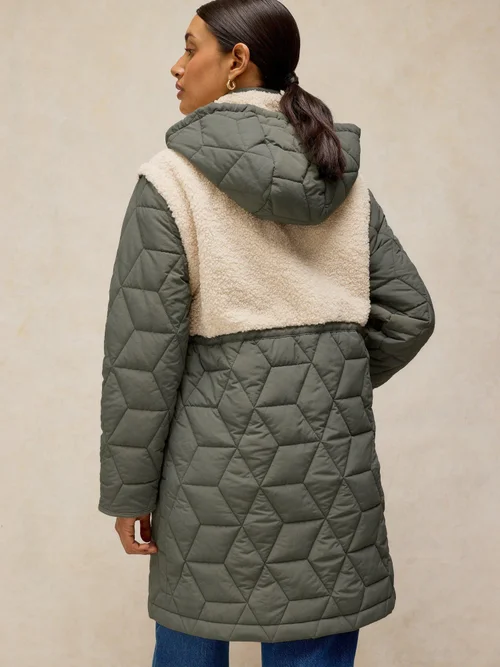 Vielseitige Steppjacke Alina mit Teddyfell - Khaki Grn - 46 Bild 4