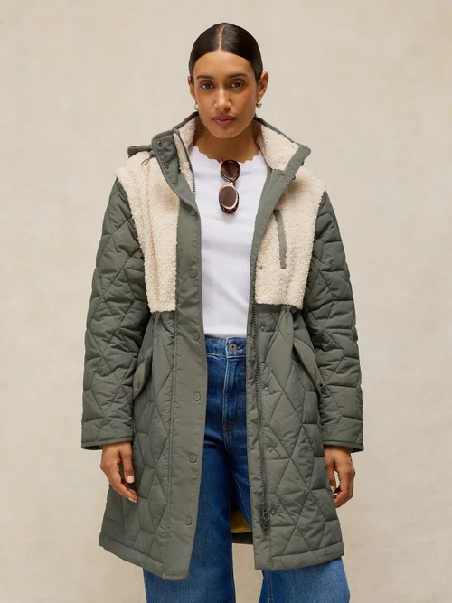 Vielseitige Steppjacke Alina mit Teddyfell - Khaki Grn - 46 Bild 2
