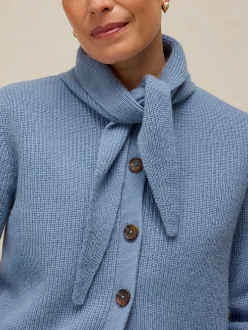 Strickjacke mit Rippenschal - Mid Blue - 52 Bild 3