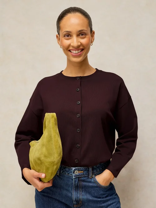 Langarmshirt Kim mit Knopfleiste - Dk Brown - 52 Bild 1