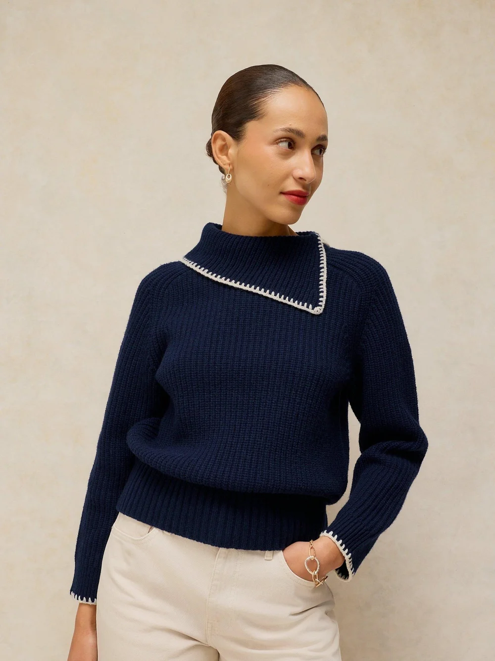 Pullover mit Ziernaht am Kragen - Dark Navy - 46 Bild 1