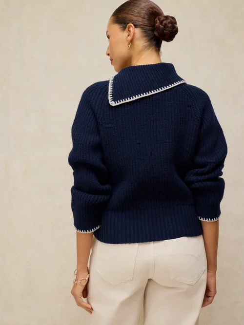 Pullover mit Ziernaht am Kragen - Dark Navy - 46 Bild 4
