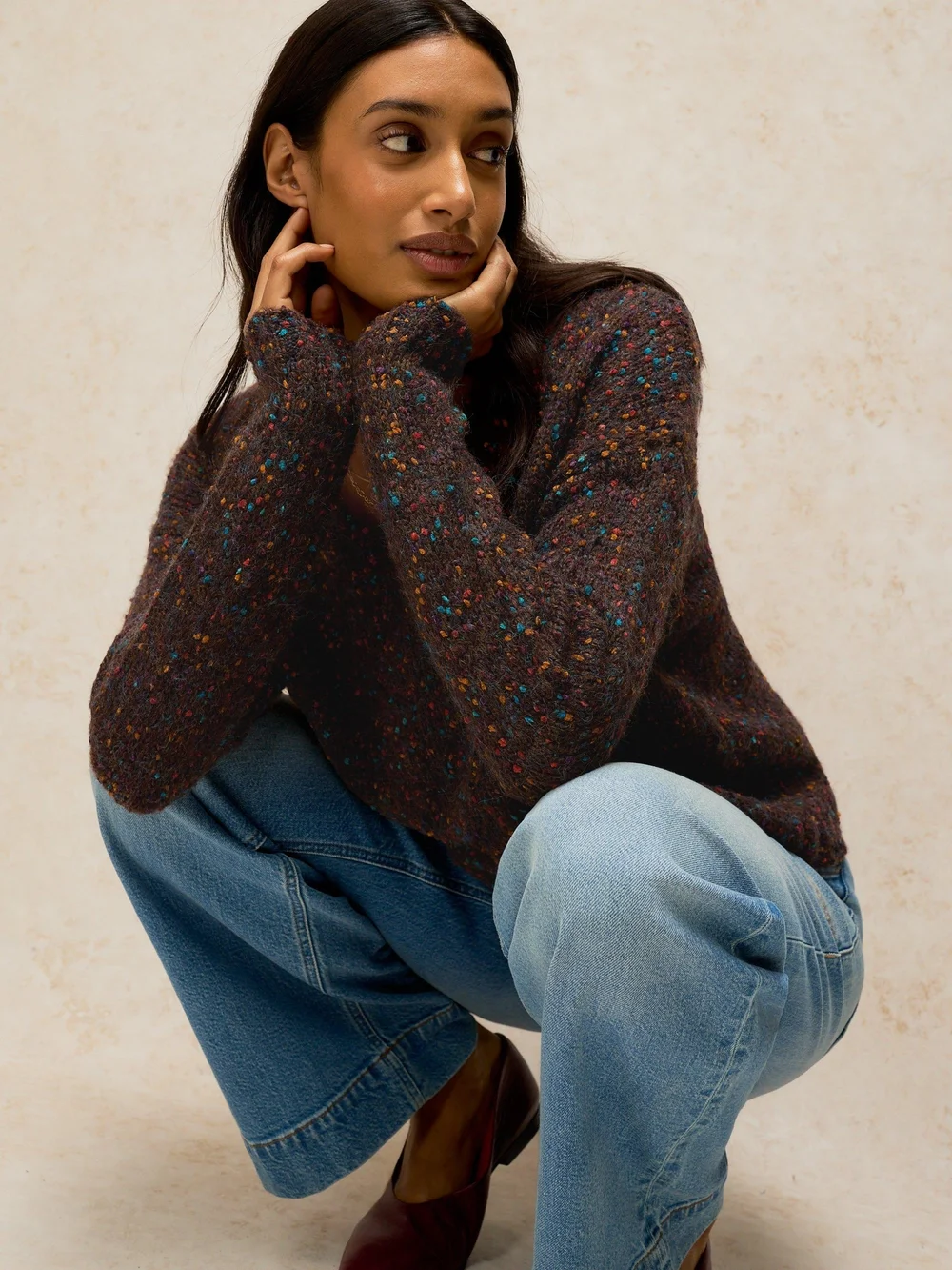 Pullover mit V-Ausschnitt und Struktur - Dk Brown - 50 Bild 1