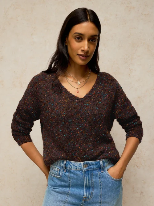 Pullover mit V-Ausschnitt und Struktur - Dk Brown - 50 Bild 3