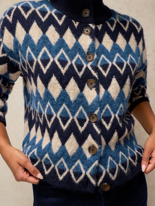 Strickjacke Margot mit Fairisle Muster - Navy Multi - 48 Bild 3