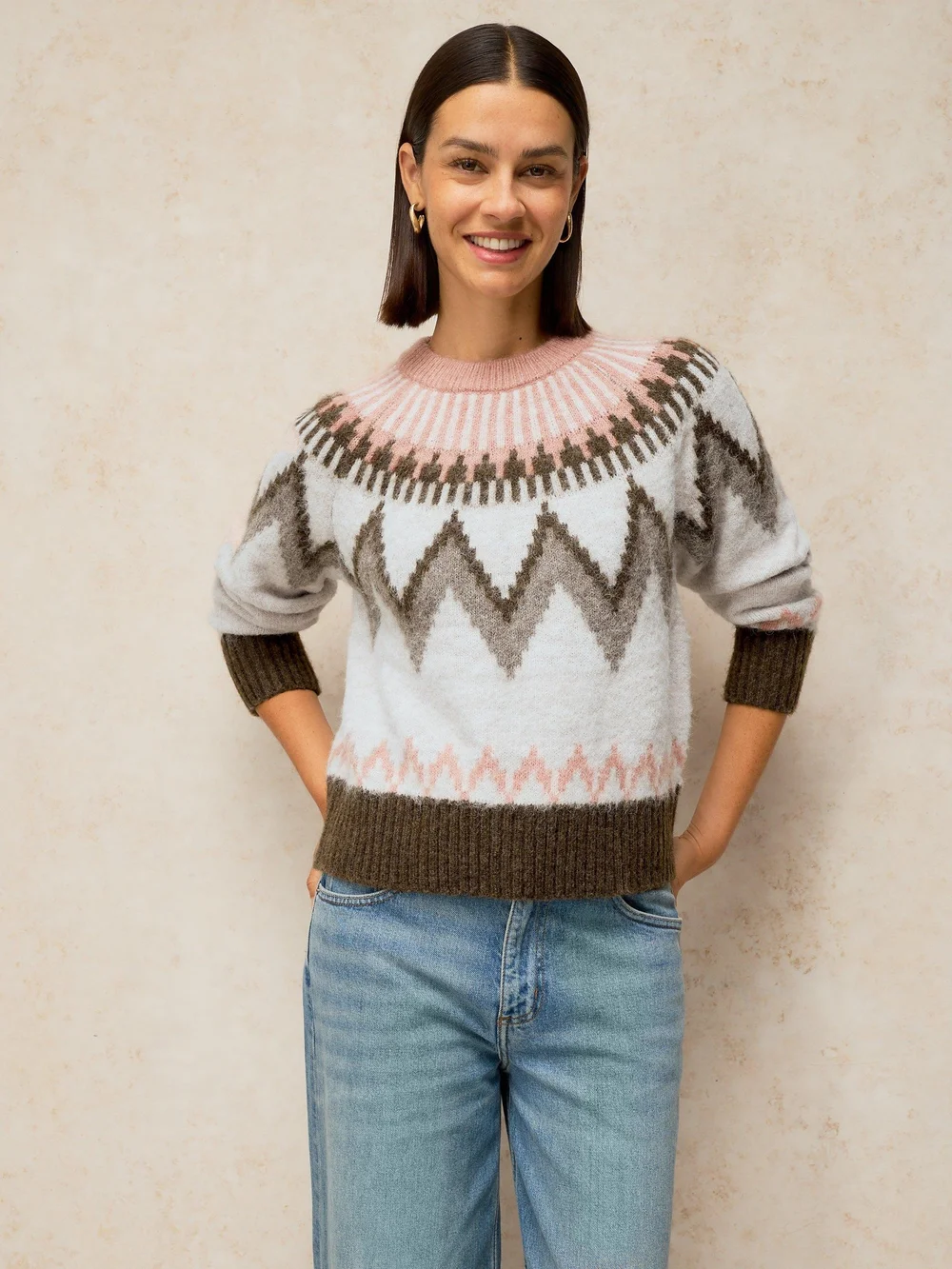 Pullover Blurred mit Fairisle Muster - Nat Mlt - 48 Bild 1