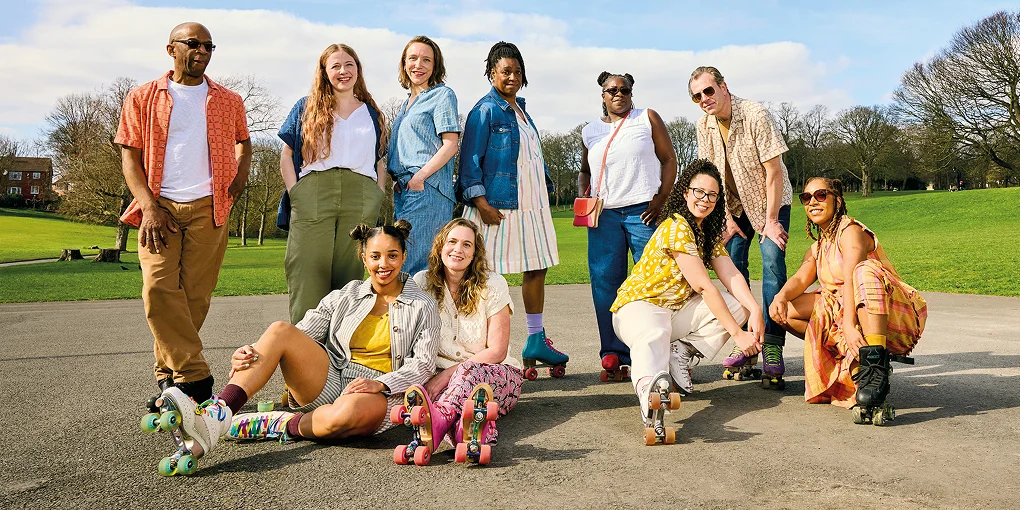 Gruppe Rollschuhfahrer