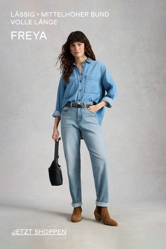 "LÄSSIG. MITTELHOHER BUND. VOLLE LÄNGE FREYA JETZT SHOPPEN"